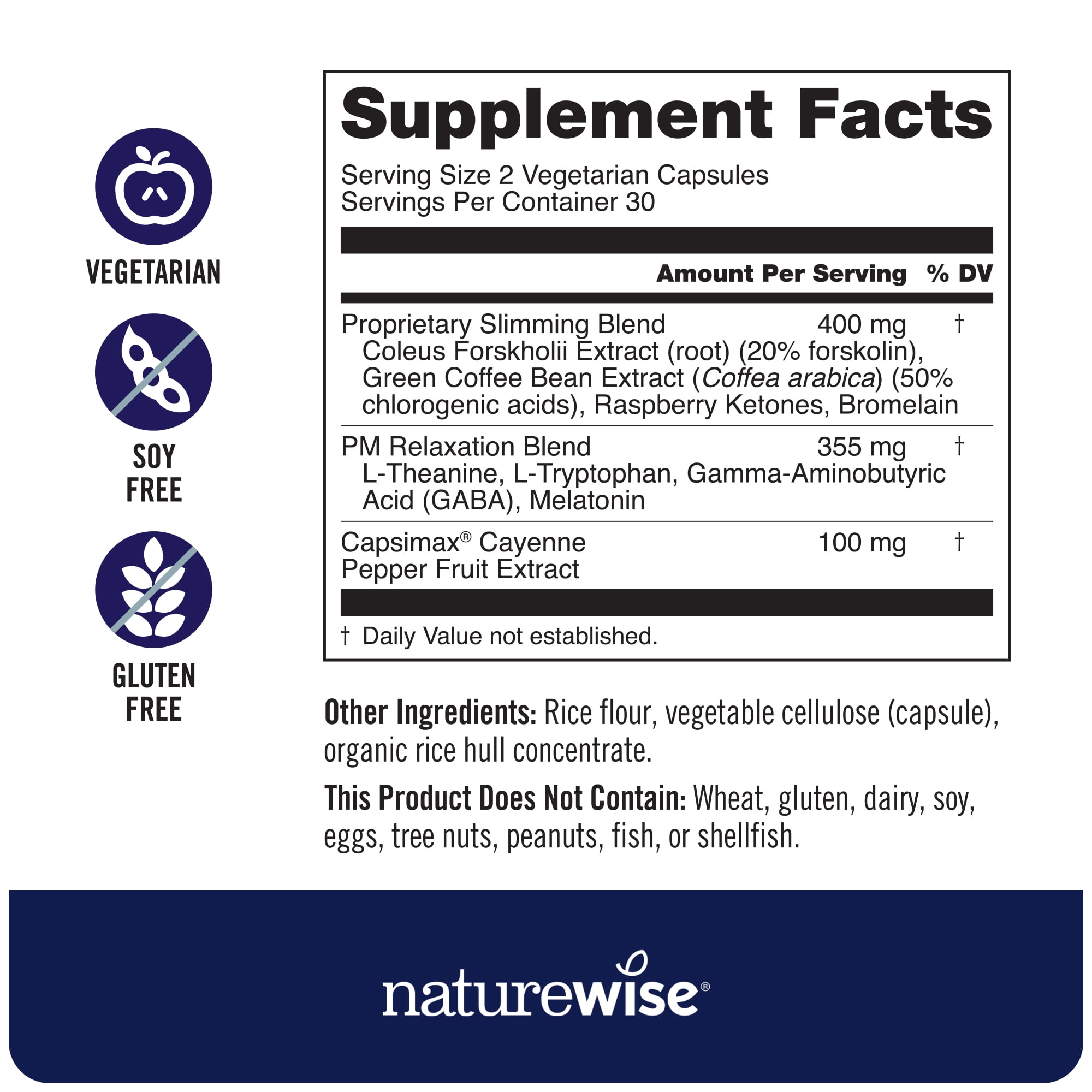 Naturewise NighttimeSlim- Cayenne, Green Coffee Bean, GABA - 60 Capsules[30-Day Supply]