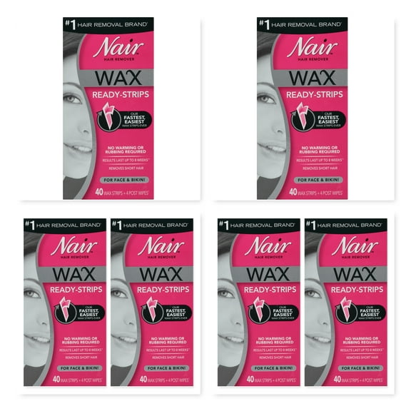 6 Pack Nair Hair Remover Wax Ready-Strips for Face & Bikini 40 Wax Strips