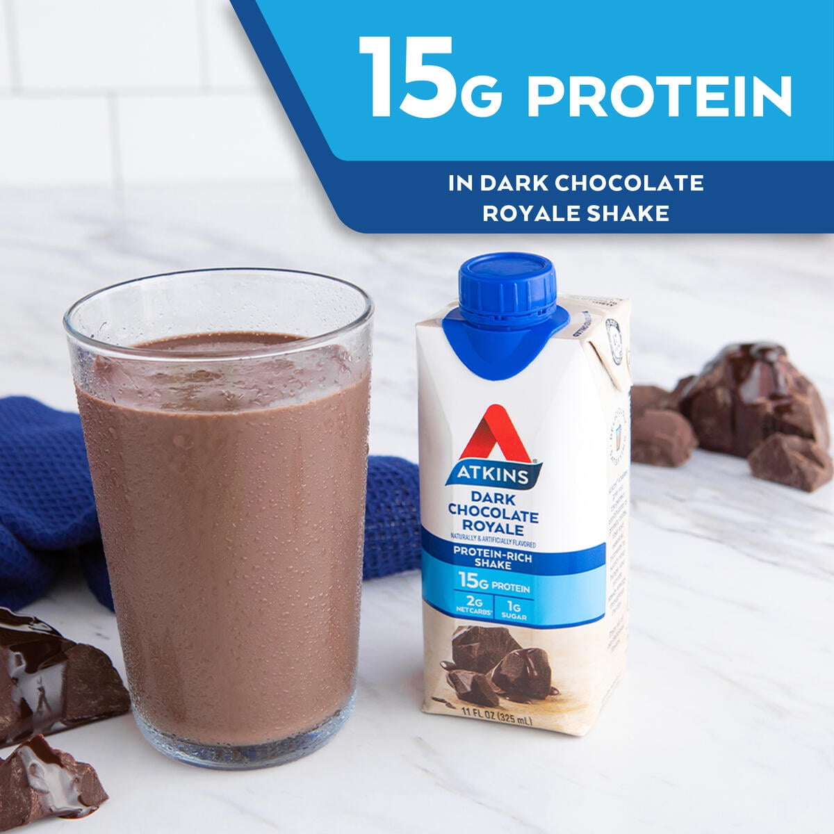 Atkins Gluten Free Protein-Rich Shake, Dark Chocolate Royale, Keto Friendly, 8 Count (Ready to Drink)