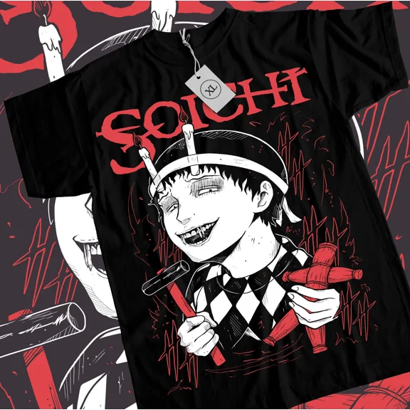 RARE Junji Ito Souichi T-Shirt Horror Japan Guro Anime Manga Black Shirt Tee All Size