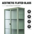thumbnail image 5 of Retro Fluted Glass Storage Cabinet with Two Detachable Shelves, Dual Doors Corner Cabinet Buffet Sideboard with Metal Frame, Dust-free Tall Accent Cupboard with Storage for Living Room Light Green, 5 of 7