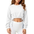 thumbnail image 2 of VBVC Women's Y2K Drawstring Hem Crop Sweatshirt, Ladies' Long Sleeve Cropped Pullover, Casual Athletic Workout Top For Women, White , S-2XL, 2 of 9