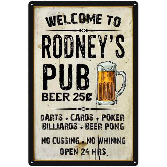 RODNEY'S Pub Sign Vintage Man Cave Bar 8 x 12 High Gloss Metal 208120028114