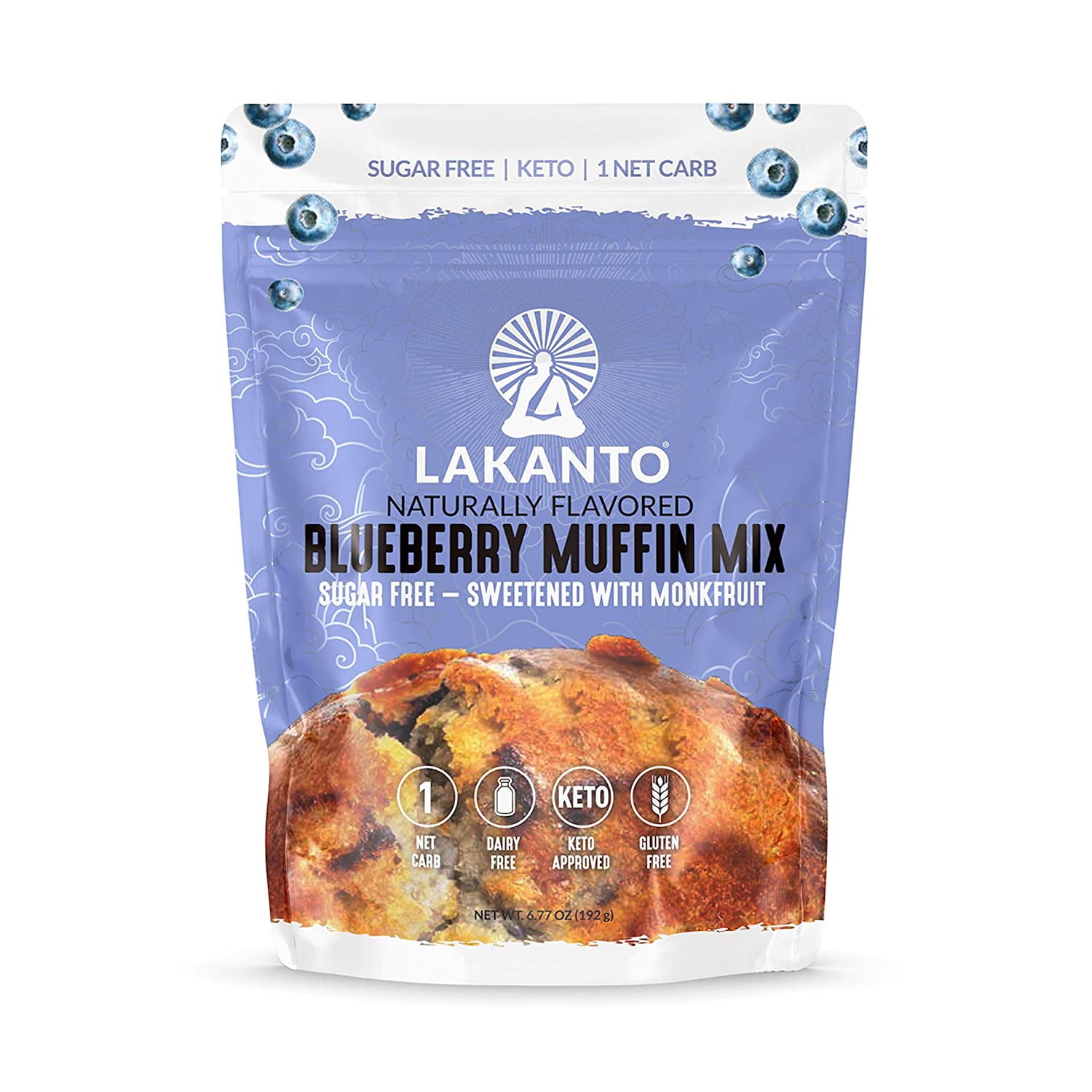 Lakanto Sugar Free Blueberry Muffin Mix - Sweetened with Monk Fruit Sweetener, Naturally Flavored, Healthy Keto Friendly, 1 Net Carb, Gluten Free, Breakfast Food, Easy to Make (12 Muffins)