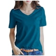 thumbnail image 2 of UJNDER Women's Short Sleeve V Neck Solid Color Warm Top for Casual Everyday Comfort and Lightweight Wear Blue S, 2 of 4