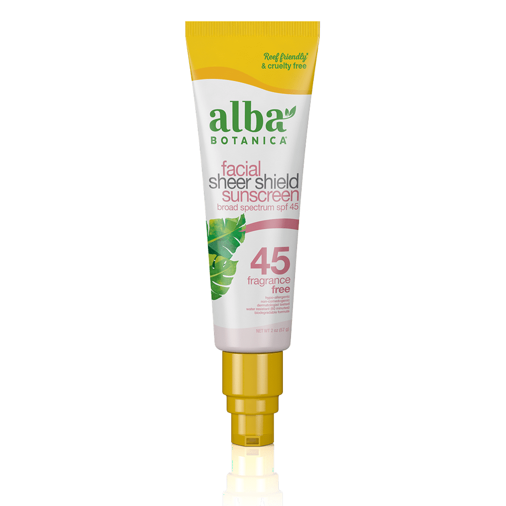 Alba Botanica Facial Sheer Shield Sunscreen Lotion SPF 45, 2 Oz