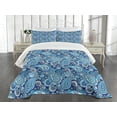 thumbnail image 3 of Ambesonne Paisley Quilted Bedspread Set 3 Pcs, Flowers Leaves and Dots, King Size, Blue, 3 of 5