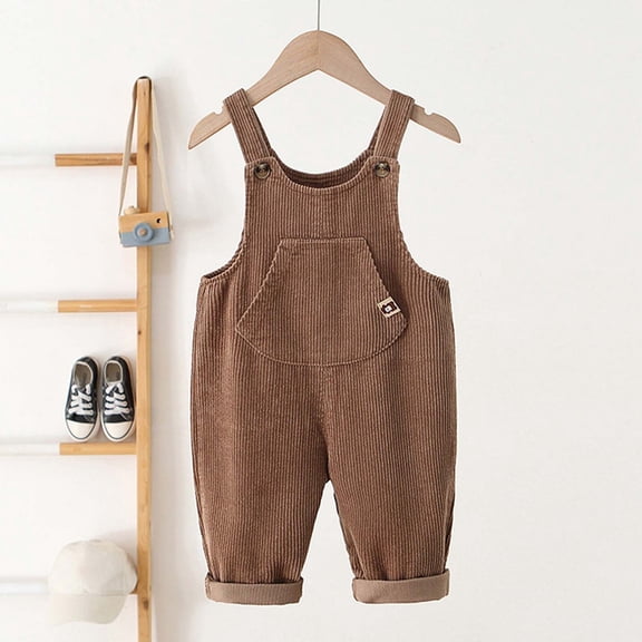 YMNXA Big Boys Girls Corduroy Overalls With Pocket Solid Color Comfortable Fashion Jumpsuit Pants With Adjustable Straps For Casual Daily Wear Coffee 18-24 Months
