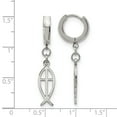 thumbnail image 3 of FB Jewels Stainless Steel Polished Ichthus Hinged Hoop Dangle Earrings, 3 of 3