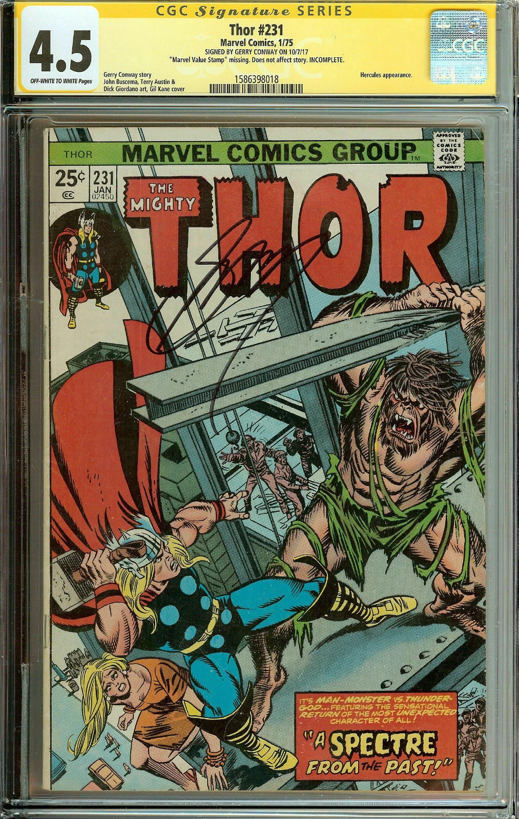 The Mighty Thor #231 Signed by Gerry Conway CGC 4.5