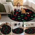 thumbnail image 5 of Black Christmas Round Area Rug 7Ft Washable Circle Rugs for Dorm Laundry Room, Xmas Snowflakes Pets Footprints Red Green Non-Slip Carpet Floor Mats Indoor Outdoor Carpet Runner Aesthetic Home Decor, 5 of 8