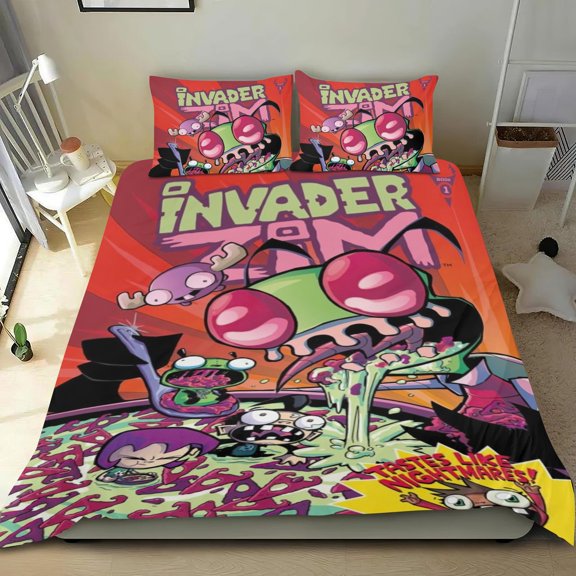 Invader Themed Bed Sheet Set Three Piece Set 53x79 In ches Comfortable And Skin Friendly Unique Design Creating A Star Studded Night Home Decor Gifts For Family Friends fans
