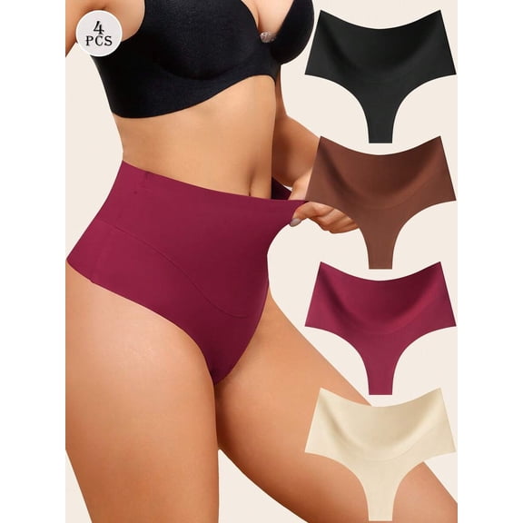 4-Pack High-Waist Seamless Thong Shapewear Panties – Multicolor