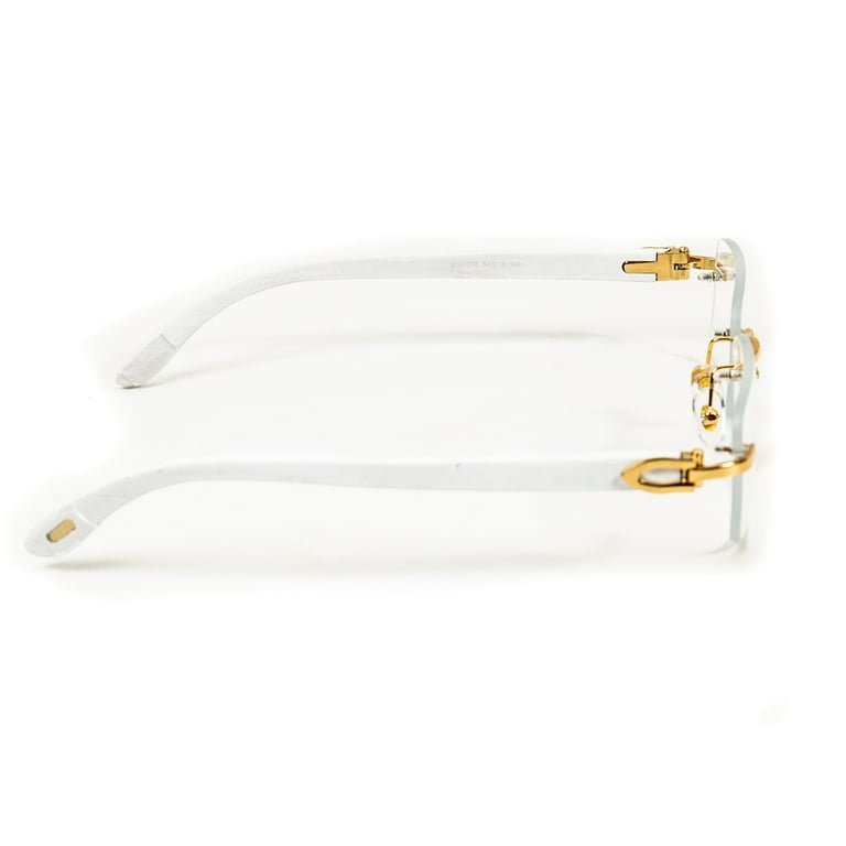 Retro White Wood Arm Vintage Trendy Style Designer Rimless Retro White Wood Arm Vintage Trendy Style Designer Rimless