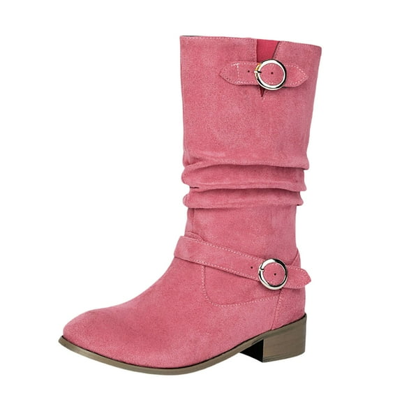 Fashion Suede Ankle Boots With Buckle Strap Comfortable Low Heel Booties for Stylish Fall Winter Casual Experiences