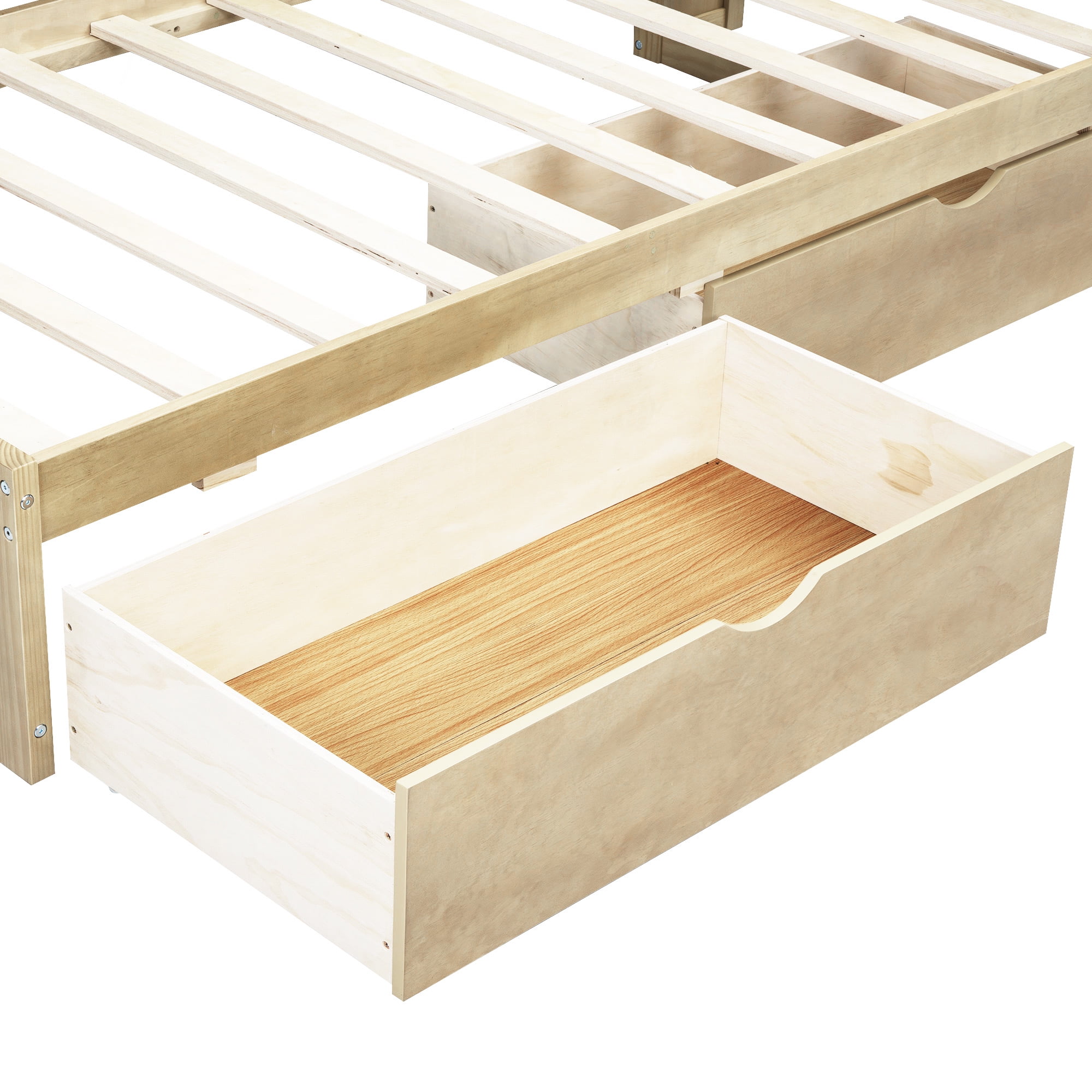 Alvantor Twin Size Daybed with Bookcase and USB Ports, Corner Bed Frame With Storage Drawers & Cabinets, Natural Wood