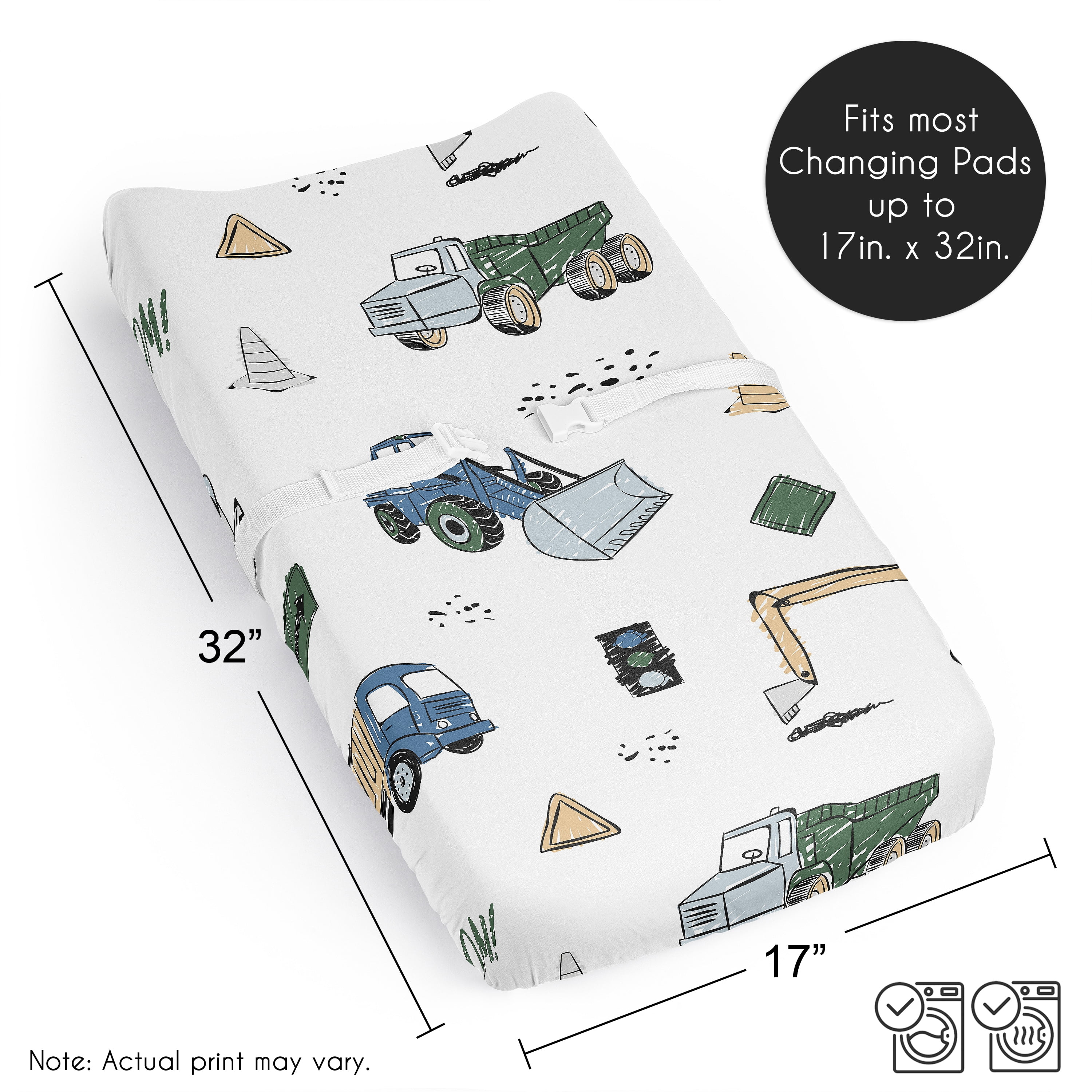 Sweet Jojo Designs Construction Truck Green and Blue Boy Changing Pad Cover Sheet