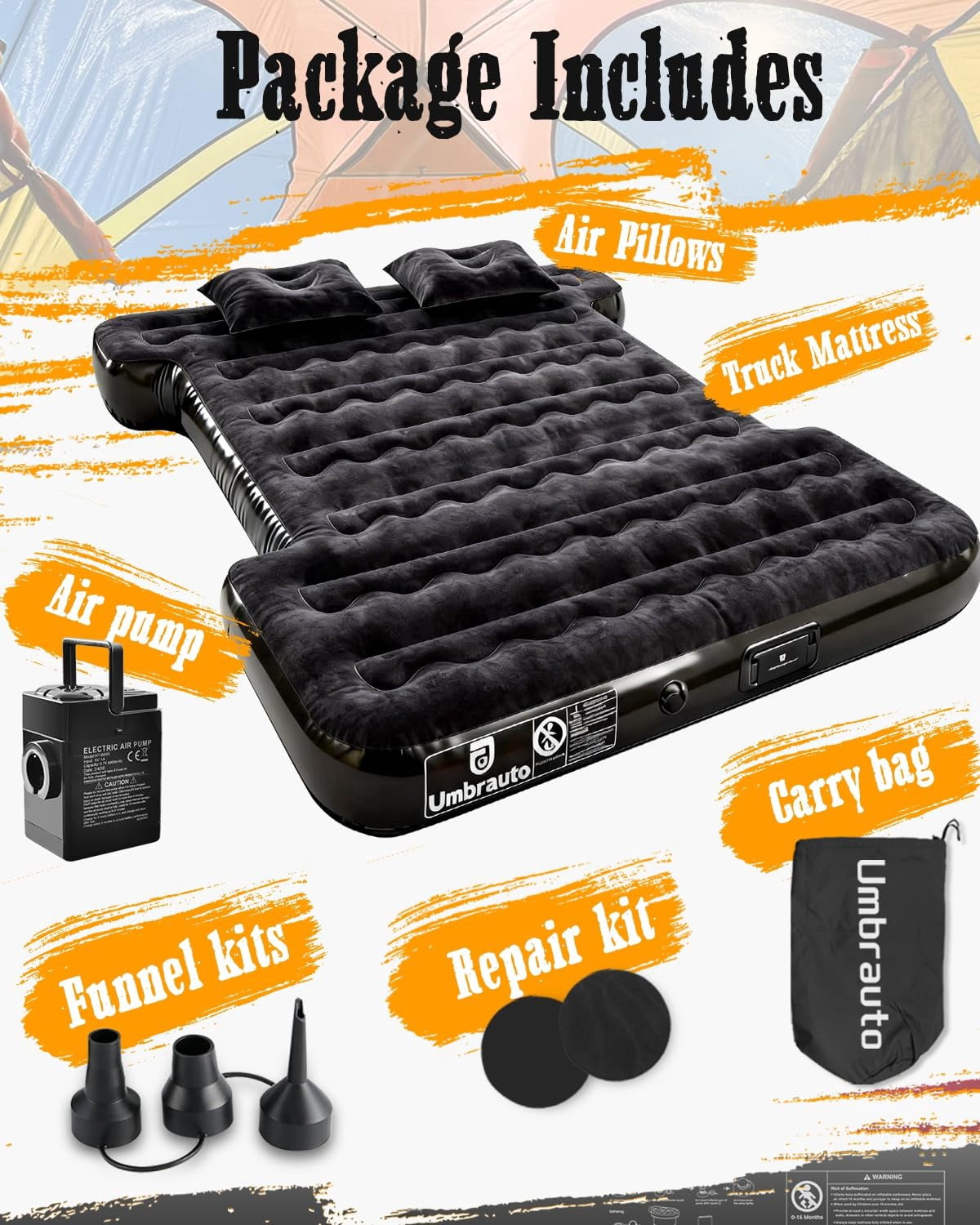 Air Mattress for Car Camping, Leakproof & Quick Inflation Sleeping Airbed with Electric Pump, Fits Most Compact, Mid-Size & Full-Size SUV Trunks for Road Trip Travel