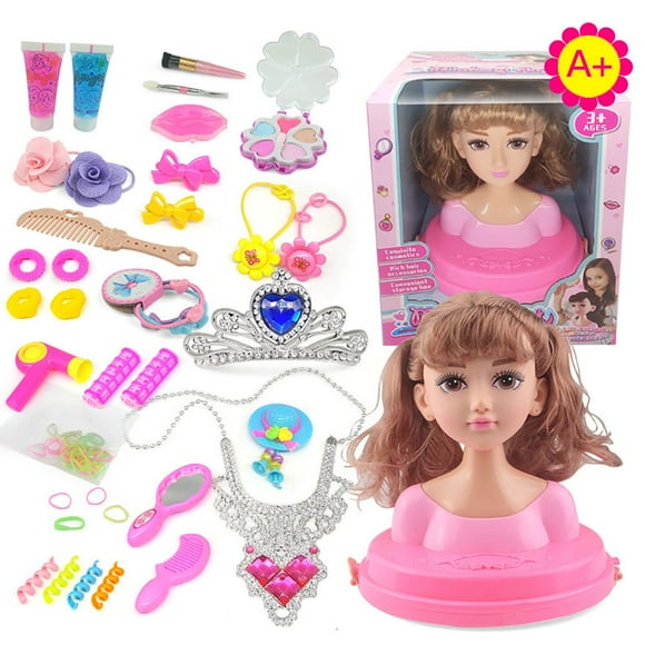 Tête de Coiffure pour Poupées, Peigne de Maquillage, Ensemble de Poupée Jouet pour Cheveux, Jeu d'Imitation, Princesse, Jeu d'Habillage, Jouets pour Petites Filles, Apprentissage du Maquillage, Cadeau Idéal