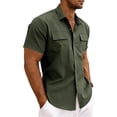 thumbnail image 5 of Men's Linen Short Sleeve Button Down Shirt, Casual Lapel Collar Double Chest Pockets Summer Beach Work Shirts for Men, S-3XL, 5 of 7