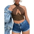 thumbnail image 3 of Qiylii Female Lace Floral Halter Neck Strappy Vest Sleeveless Crop Tops, 3 of 7