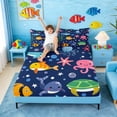 thumbnail image 3 of Manfei Cartoon Marine Life Full Size Sheets for Kids Boys and Girls, Octopus Sea Turtle Bed Sheets 4-Piece, 1 Flat Sheet, 1 Fitted Sheet and 2 Pillowcases, 3 of 6