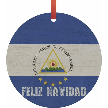 Navidad Christmas Ornament El Salvador Flag - Feliz Navidad Hanging Round Shaped Tree Ornament - (Flat) - Holiday Christmas - Tm - Made in the USA ()