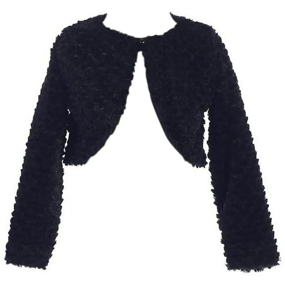 Big Girls' Faux Fur Flower Girl Bolero Jacket Cover Shrug Sweater Christmas Black L (L11T09)