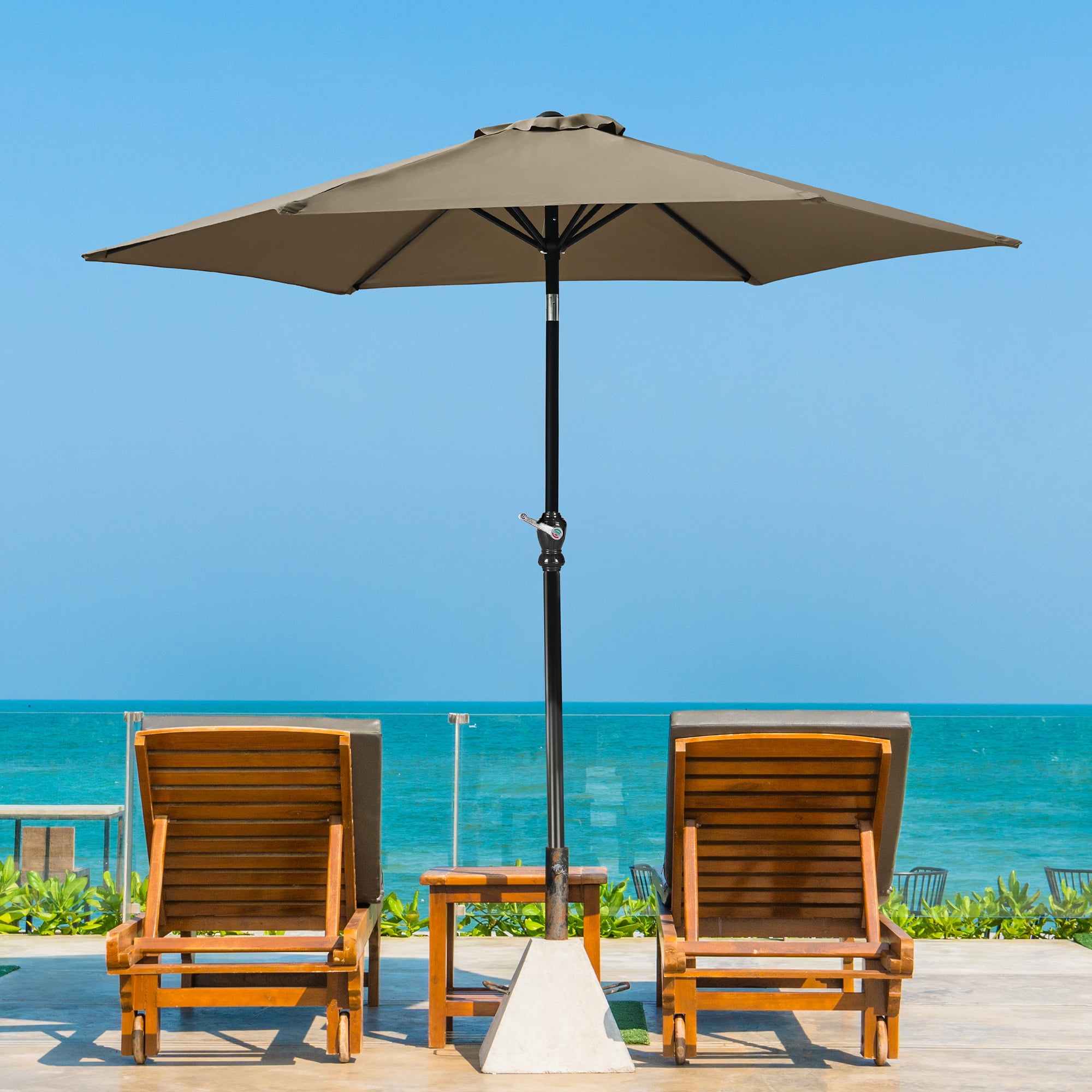 FlexWave 9FT Outdoor Market Patio Umbrella, UV-Resistant Sunshade，with Push Button Tilt & Crank, for Garden, Deck, Poolside