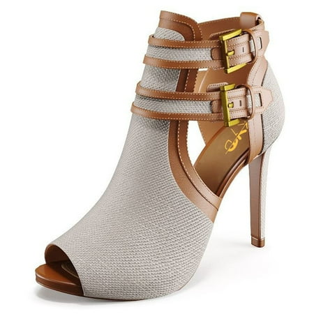 XYD Women s Fashion Peep Toe Booties Dual Buckles Ankle Straps Stiletto High Heel Cut-out Sandals Club Party Shoes Size 13.5 Gray-brown