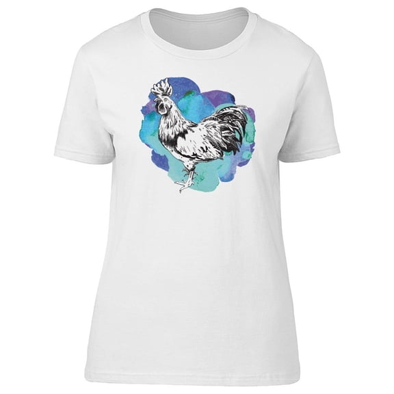 Blue Watercolor Rooster Sketch Tee Women's -Image by Shutterstock