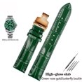 thumbnail image 3 of Correa de reloj de cuero verde para hombre y mujer, 18 mm, 20 mm y 22 mm, para Seiko Green Water Ghost Pin o hebilla de mariposa, 3 of 5