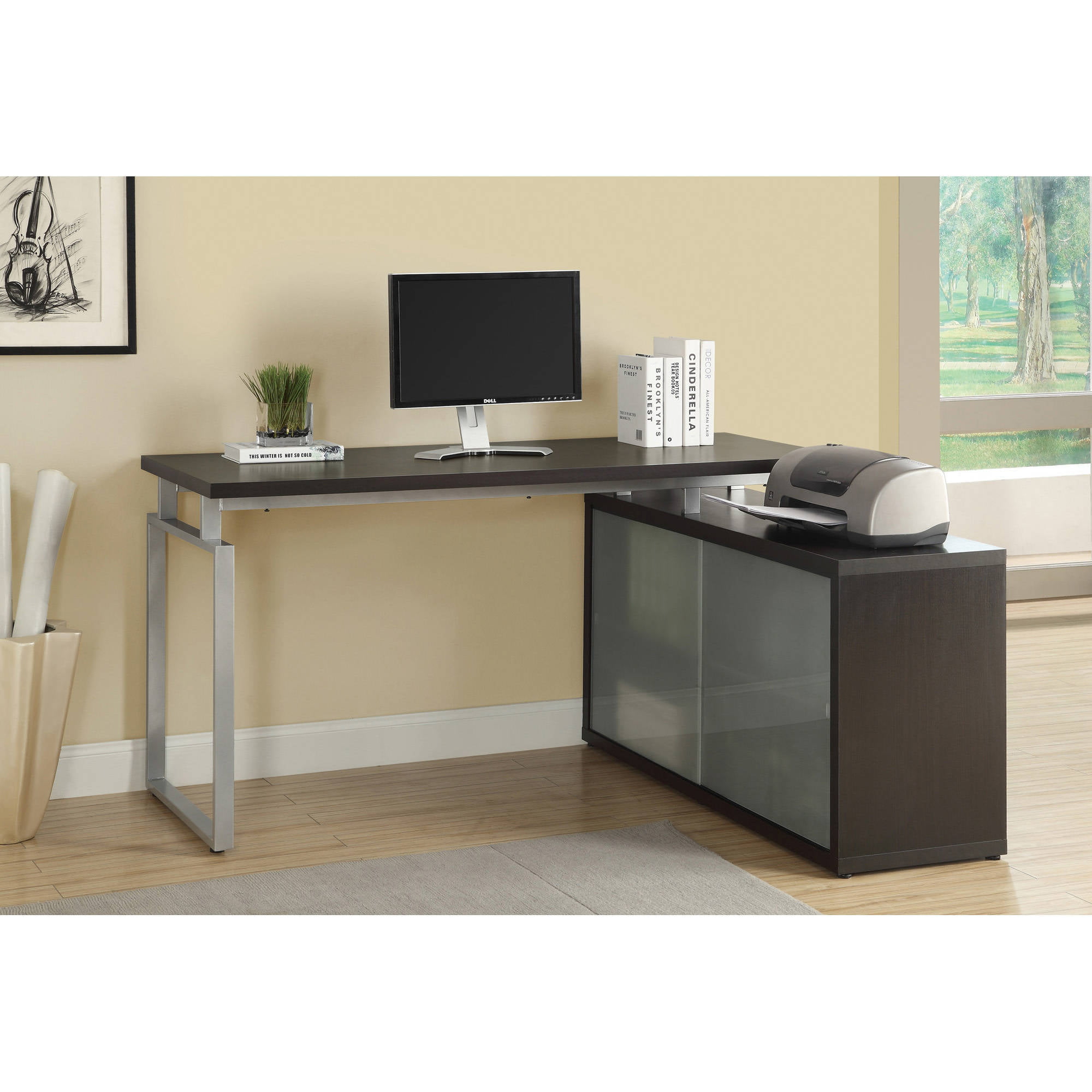 Monarch Computer Desk Cappuccino Corner With Frosted Glass