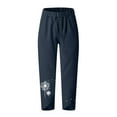 thumbnail image 3 of UTTOASFAY Women's Summer Casual Pants Loose Cotton and Linen Embroidered Wide-Leg Pants Navy M, 3 of 5