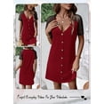 thumbnail image 7 of HUBERY Women Contrast Color Lace Raglan Sleeve Button V Neck Mini Dress, 7 of 7
