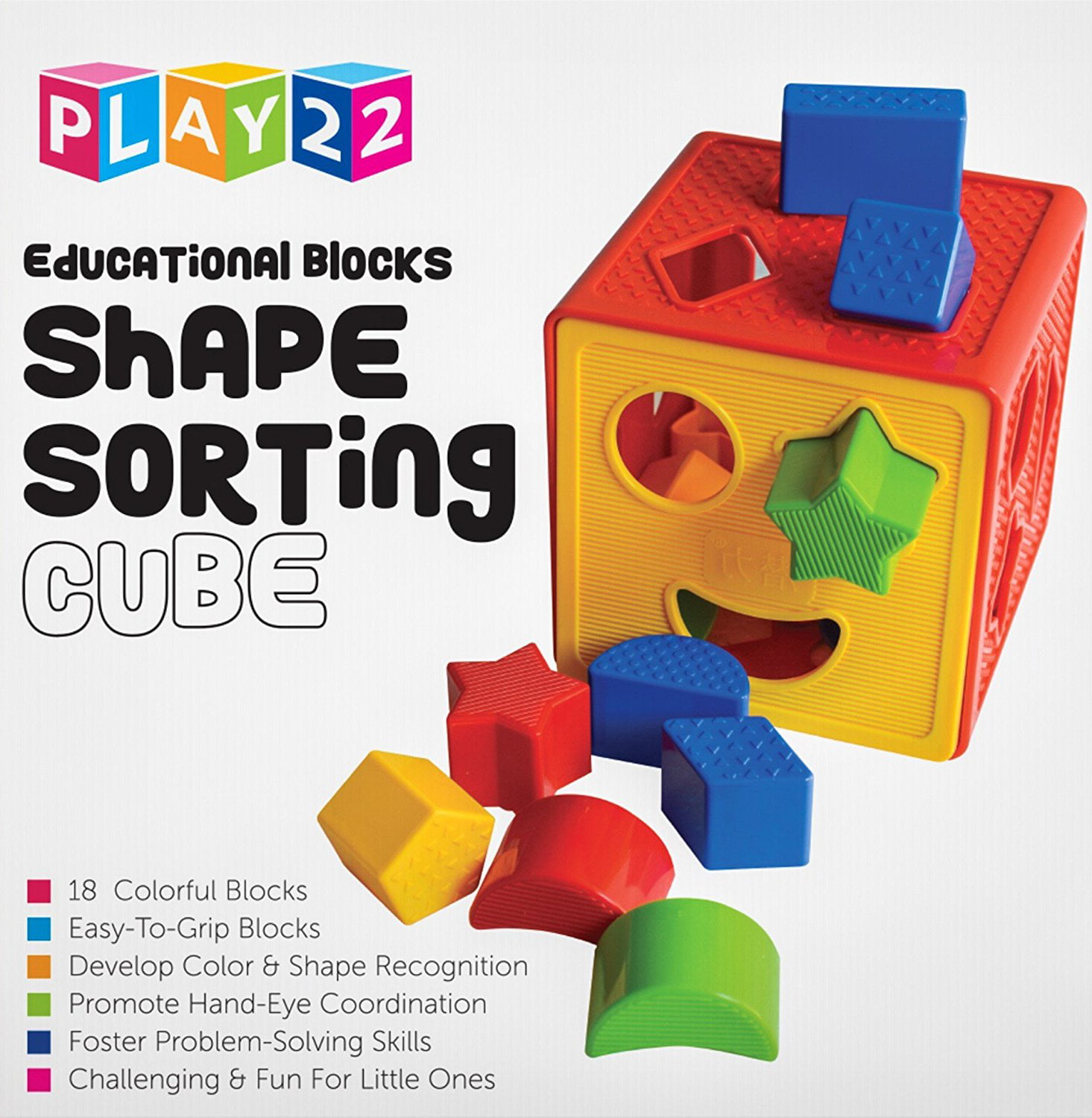 Baby Blocks Shape Sorter Toy Children's Blocks Includes 18 Shapes Color Toys 