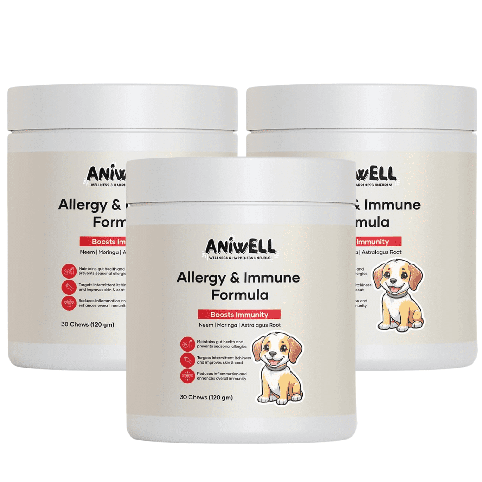 Aniwell Allergy & Immune Support Chews for Dogs – Astragalus Root & Flaxseed C3 | Promotes Seasonal Allergy Relief, Gut & Digestive Health | Probiotics, Colostrum & Krill Oil (Pack of 3)