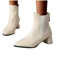 thumbnail image 7 of Xfvqtps Womens Chunky Heel Ankle Boots Pointed Toe Back Zip Closure Booties Low Block Heel Fashion Casual Leather Shoes for Women Fall Winter Beige, 7 of 7