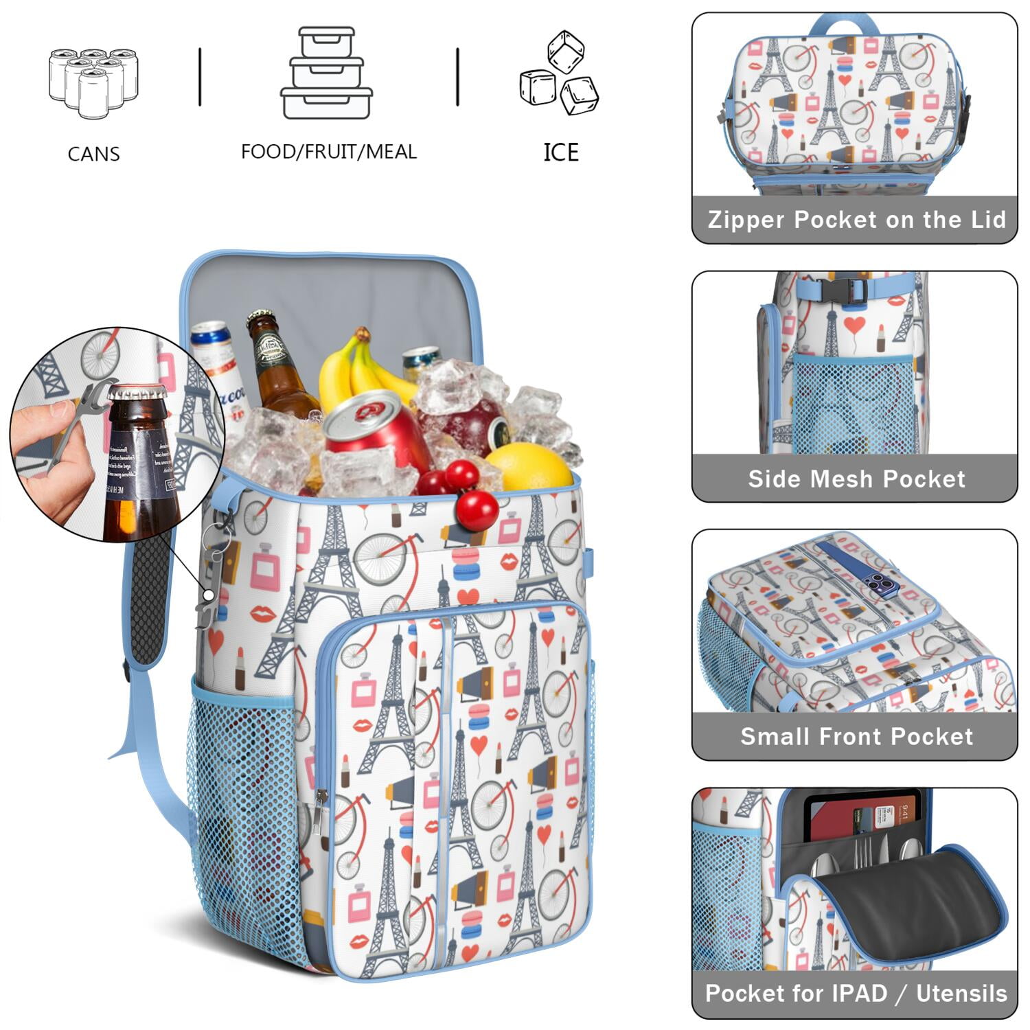 Insulated Lunch Box Cooler Backpack Tower Lunch Backpack Leak Proof Travel Camping Lunch Backpack Outdoor Cutlery Backpack for Outdoor Enthusiasts