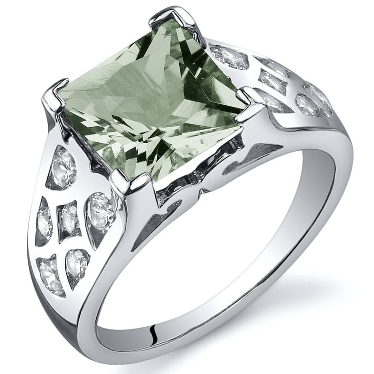 2.00 Ct Green Amethyst Engagement Ring in Rhodium-Plated Sterling