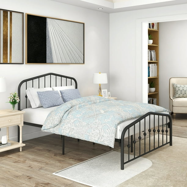 Full Metal bed Frame with Headboard and Footboard, Heavy Duty Wrought ...