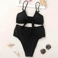 thumbnail image 6 of Efsteb High Waisted Bikini Sets for Women 2 Piece V Neck Strap Split Swimsuit Solid Color Two Piece Bathing Suit (Black,S), 6 of 7