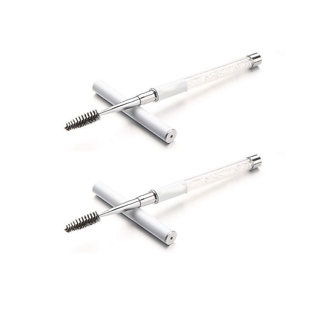 2 cepillos para rímel, cepillos para cejas y pestañas, aplicadores de varitas para rímel, cepillos para ojos, cepillos cosméticos portátiles con tapa para viajes, blanco