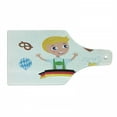 thumbnail image 1 of German Cutting Board, Bavarian Boy with Blonde Hair with Oktoberfest Beer Balloon and Pretzel, Decorative Tempered Glass Cutting and Serving Board, Wine Bottle Shape, Multicolor, by Ambesonne, 1 of 1
