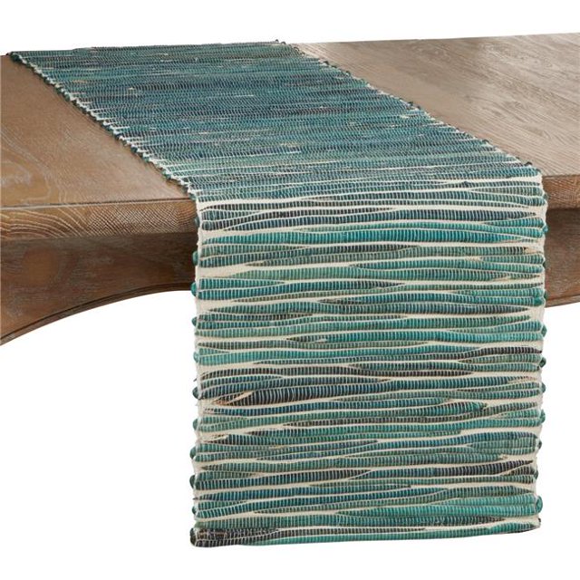 Chemin de Table Long 14 x 72 Po. avec Design Jacinthe d'Eau Turquoise
