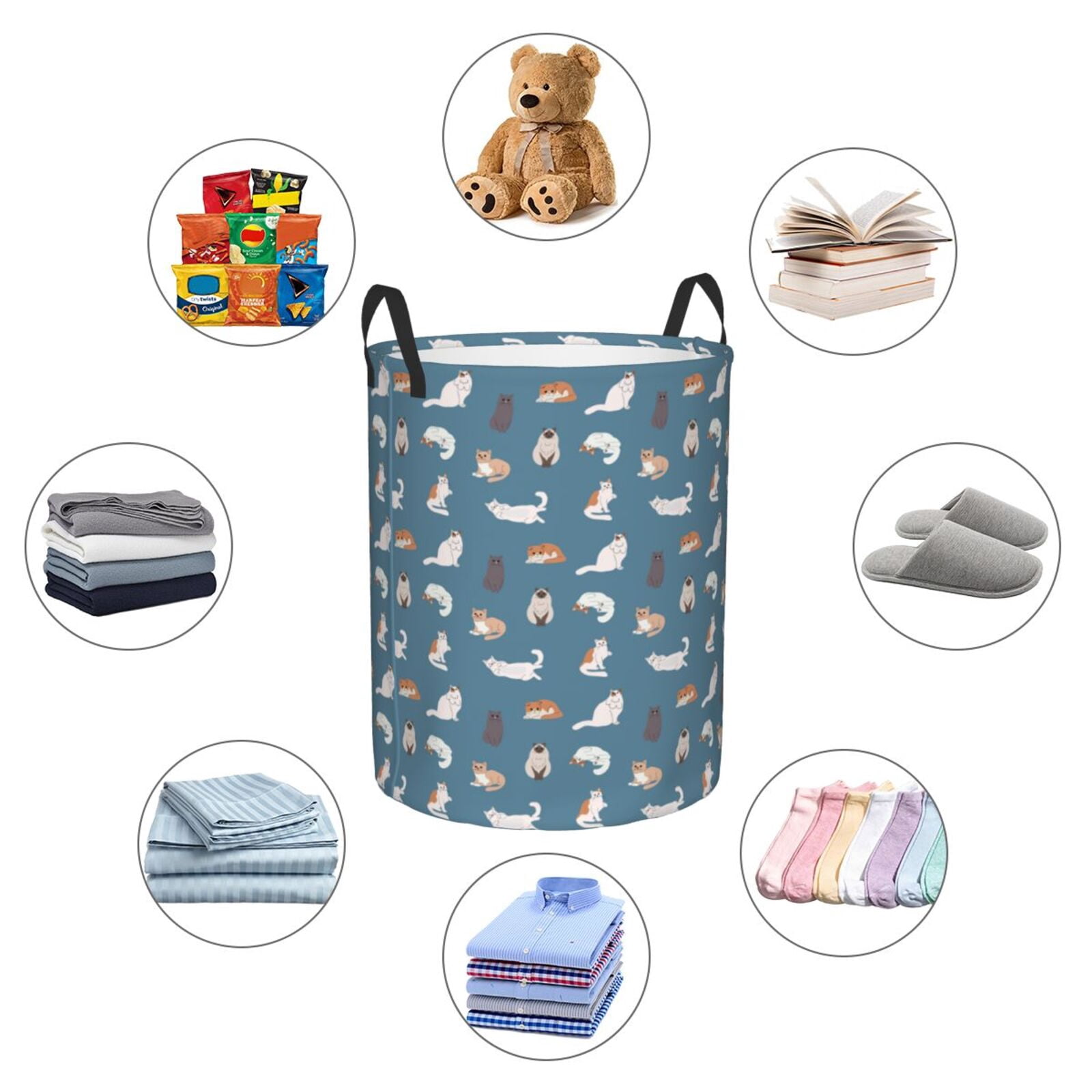 Large Laundry Basket with Handles - Sophisticated cartoon cute cat Kids Baby Dirty Clothes Laundry Hamper for Bedroom Aesthetic