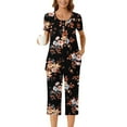 thumbnail image 6 of Tnhcen Women's Summer Floral Print Henley Sleepwear Set - Button-Up Short Sleeve Top Capri Pants with Side Pockets Stretchy Pajamas Set Loungewear (S-3XL), 6 of 7