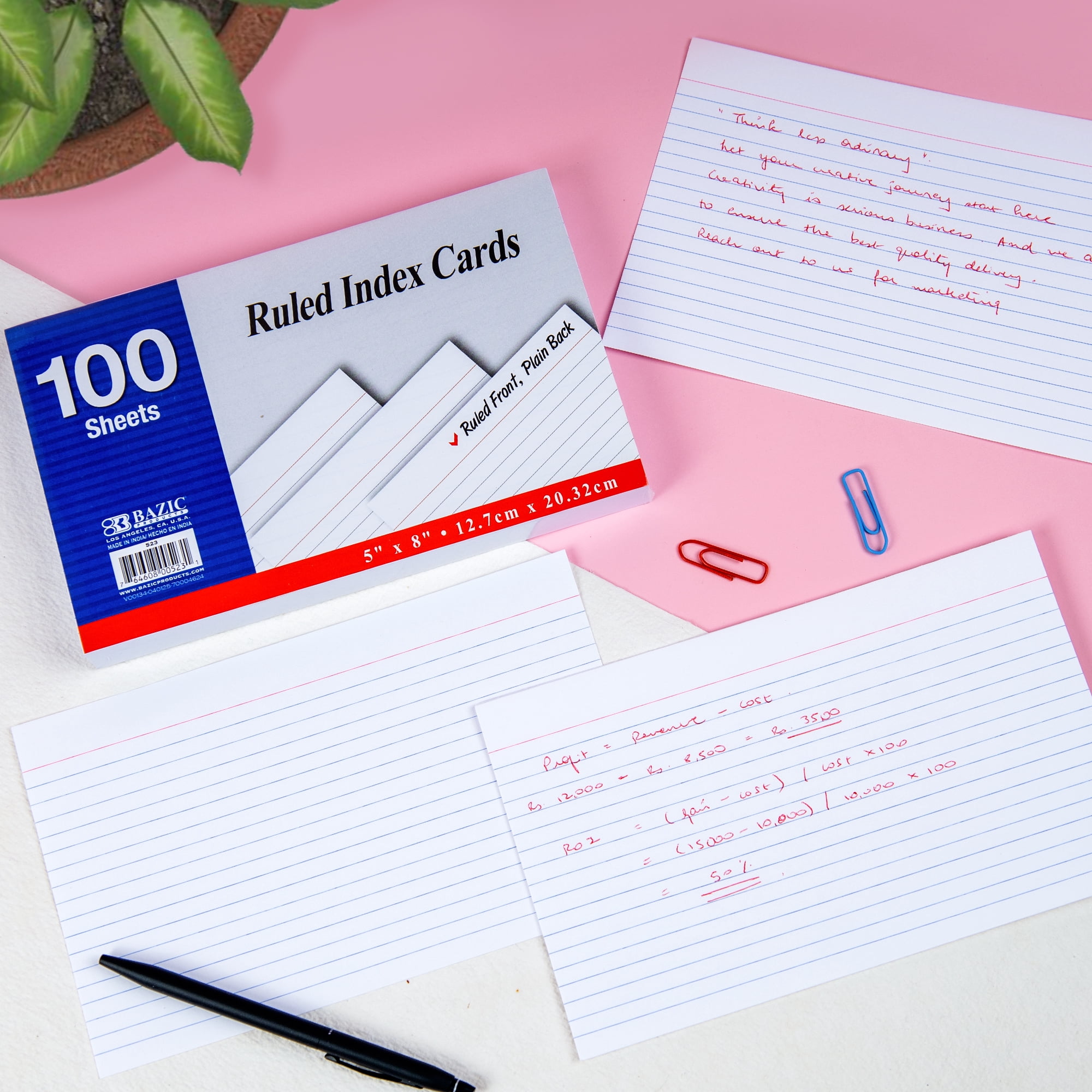 BAZIC Ruled Index Cards 5"X8" 2400 Count, White Ruled Lined Flashcards