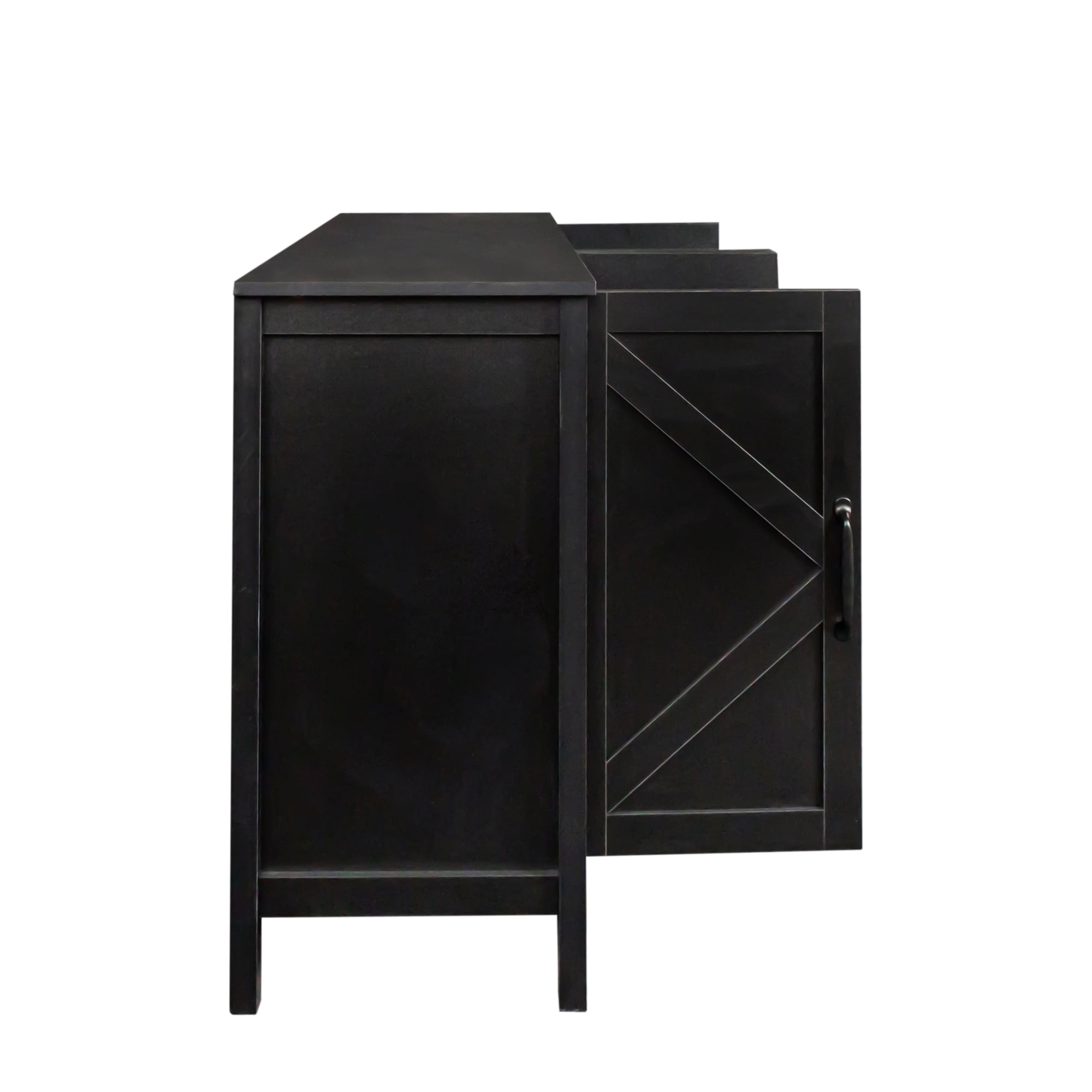 DEALTOPS Modern Storage Cabinet in Vintage Style with Large Storage Space and 4 Doors for Living Room - Black