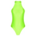 thumbnail image 5 of Traje de baño para mujer, traje de baño sin mangas, leotardo de una pieza, Color sólido brillante, cuello falso, cremallera trasera, traje de baño, 5 of 5